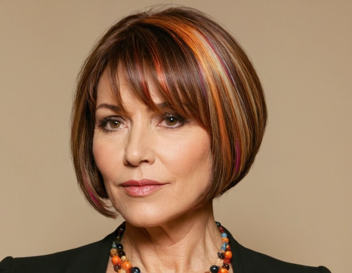 Farbige Akzente setzen auf dunklen Bobs - Gestufter Bob für ältere Frauen: Stilvolle Frisuren für jeden Anlass