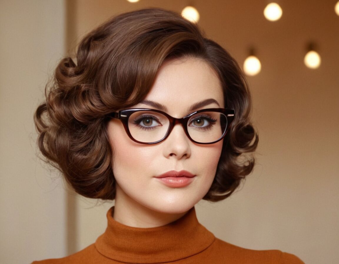 Voluminöse Locken mit seitlichem Scheitel - Halblang Frisuren ab 60 mit Brille: Stilvolle Haarschnitte für einen modernen Look