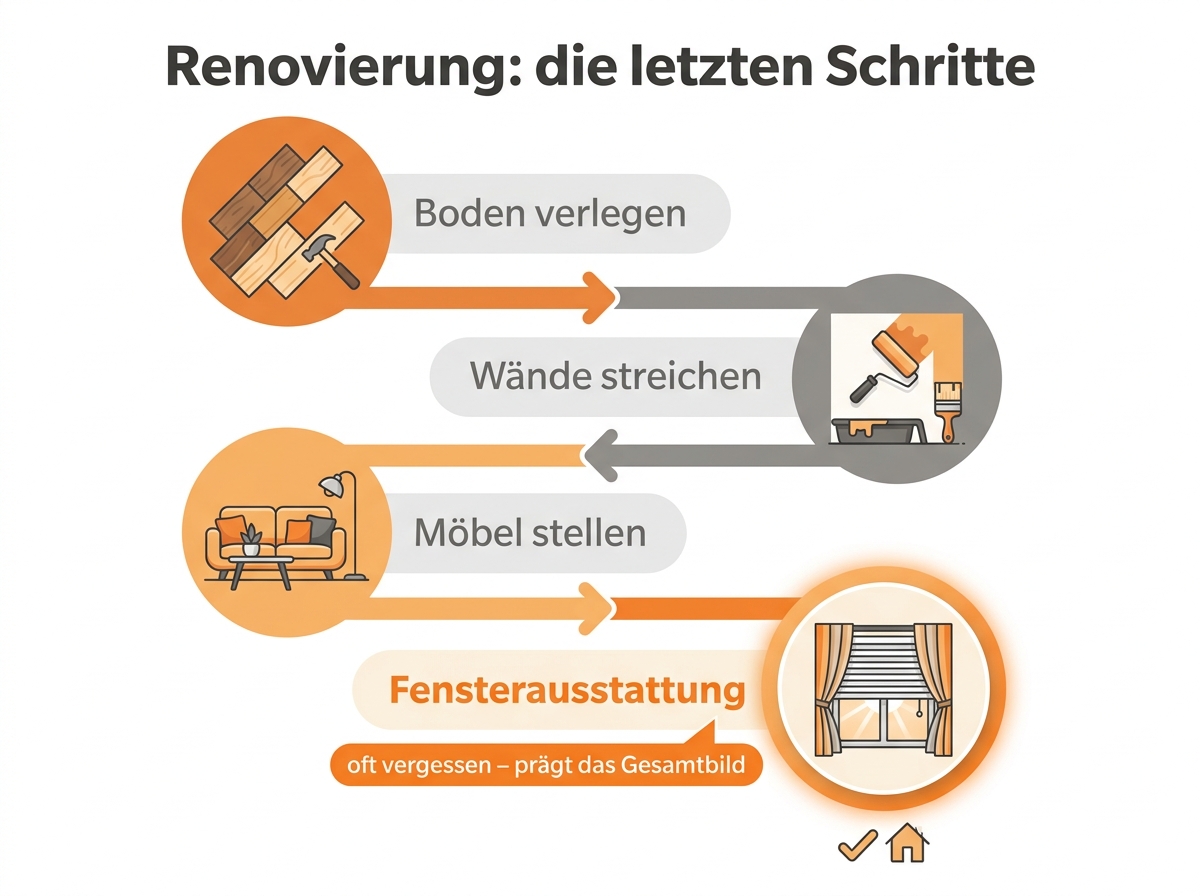 Infografik: Reihenfolge der letzten Renovierungsschritte bis zur Fensterausstattung